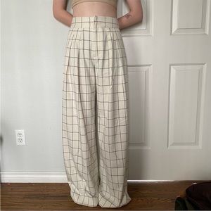 Joie | Windowpane Wide Leg Pleated pants ECRU WHITE